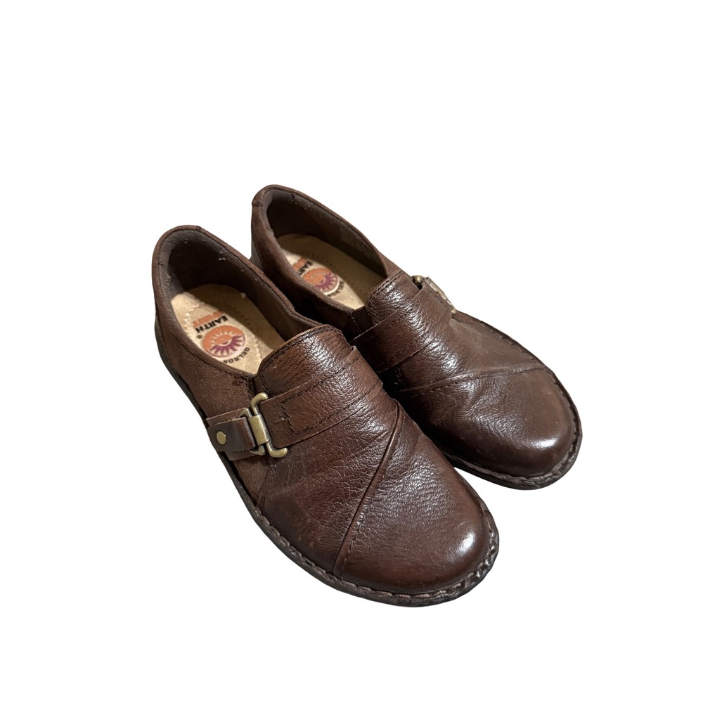 Earth‎ Spirit Gelron Brown Leather Slip On Women's Shoes Accent Buckle Size 6